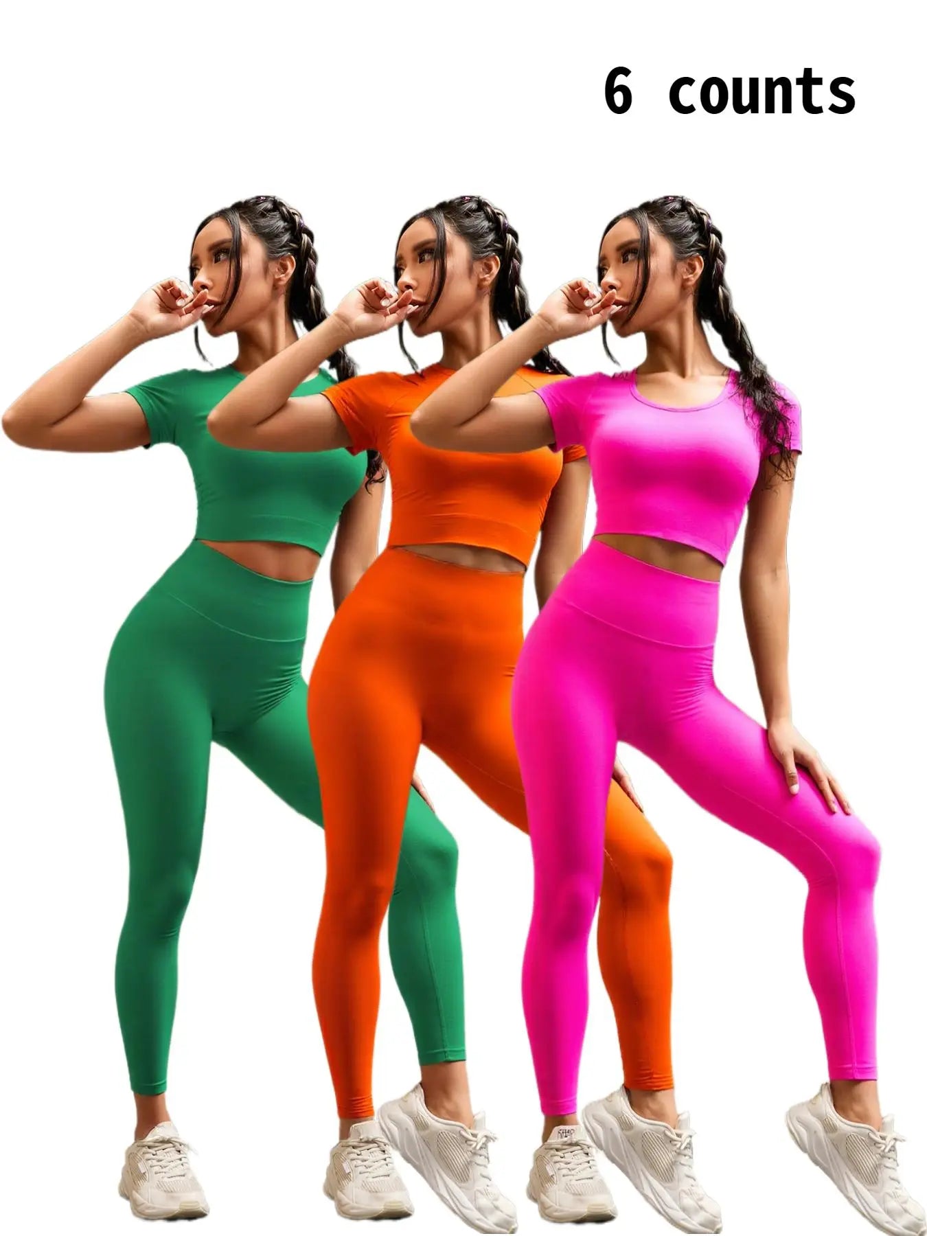 Seamless Nylon High Stretch Yoga Fitness Short Sleeve Top and Slimming Butt Lifting High Waisted Athletic Running Leggings 2 Piece Set, Sporty Style, Workout Sets Women, Fitness Clothing