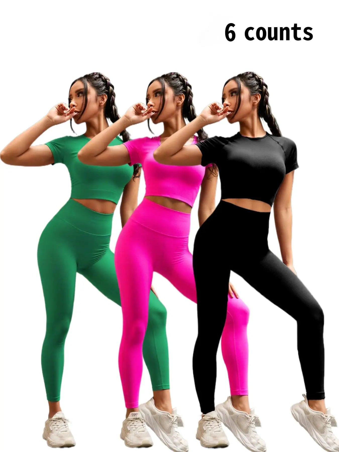Seamless Nylon High Stretch Yoga Fitness Short Sleeve Top and Slimming Butt Lifting High Waisted Athletic Running Leggings 2 Piece Set, Sporty Style, Workout Sets Women, Fitness Clothing