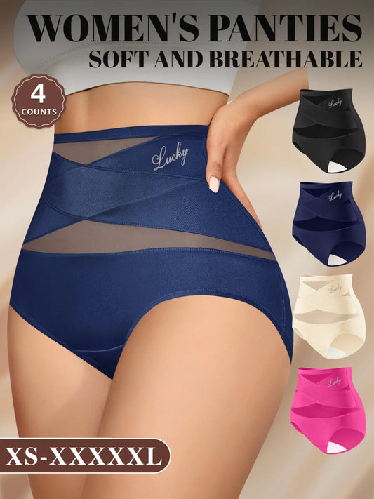 MEIYATING Women'S High Waist Mesh Thong Panties, 4 Pcs Set, Soft Breathable, Comfortable, Fit, Everyday, Sizes Xs-Xxxxxl, Multiple Colors
