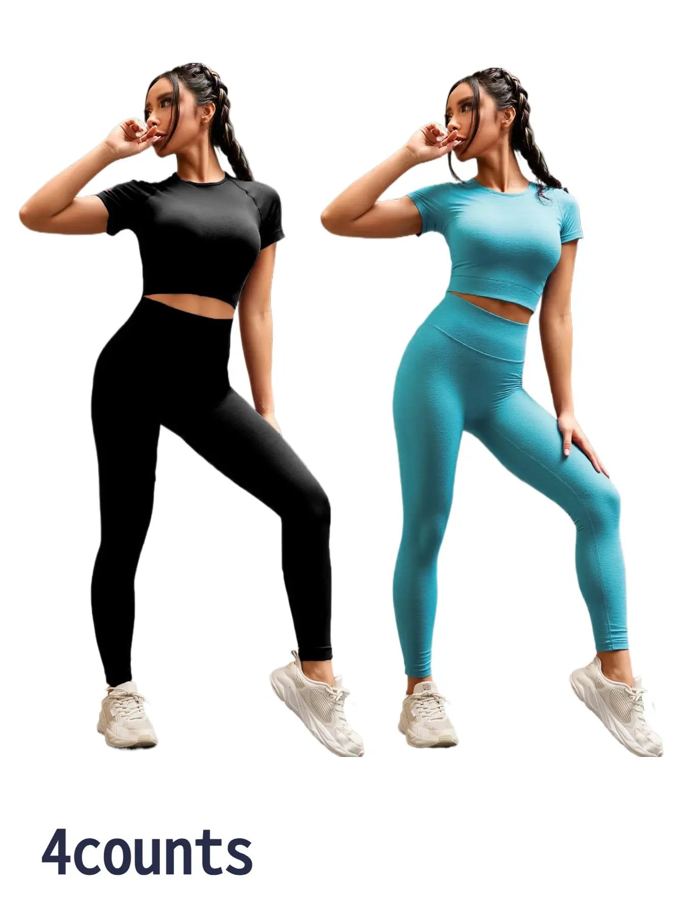 Seamless Nylon High Stretch Yoga Fitness Short Sleeve Top and Slimming Butt Lifting High Waisted Athletic Running Leggings 2 Piece Set, Sporty Style, Workout Sets Women, Fitness Clothing